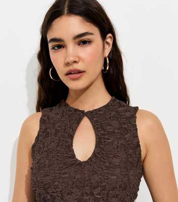 Dark Brown Jersey Lace Keyhole Top
