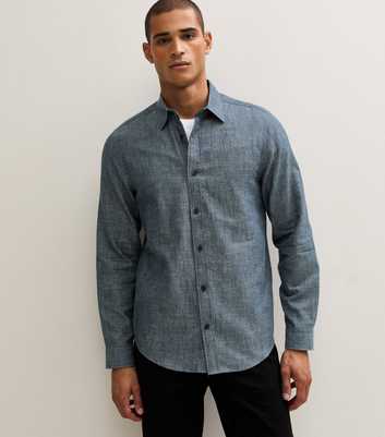 Blue Cotton Regular Fit Long Sleeve Chambray Shirt