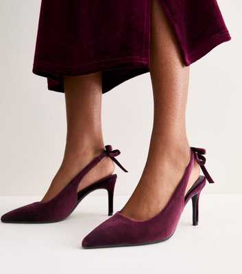 Dark Burgundy Velvet Bow Slingback Strap Heels