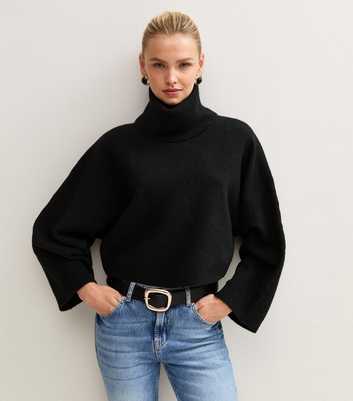 Black Roll Neck Batwing Jumper