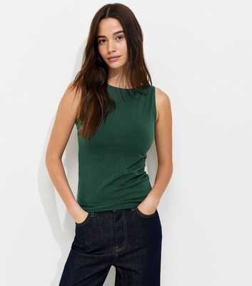 Dark Green Cotton Rich Jersey Slash Neck Vest
