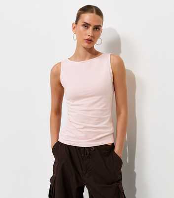 Pink Cotton Rich Jersey Slash Neck Vest