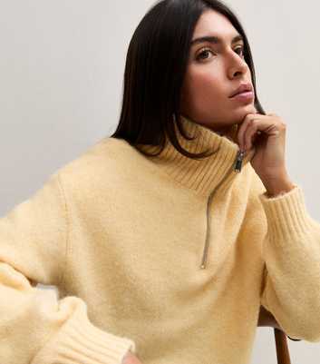 Light Yellow Quarter Zip Funnel Neck Jumper with Wool