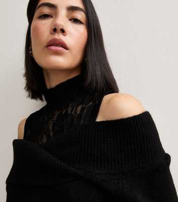 Black Lace Neck Bardot Knitted Jumper