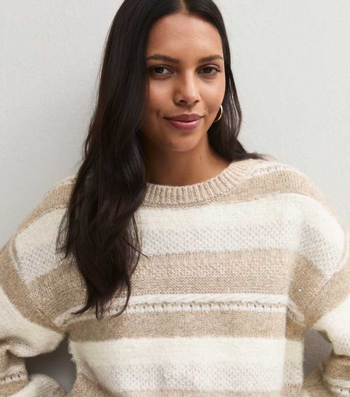 Cream Stripe and Sparkle Knitted Jumper