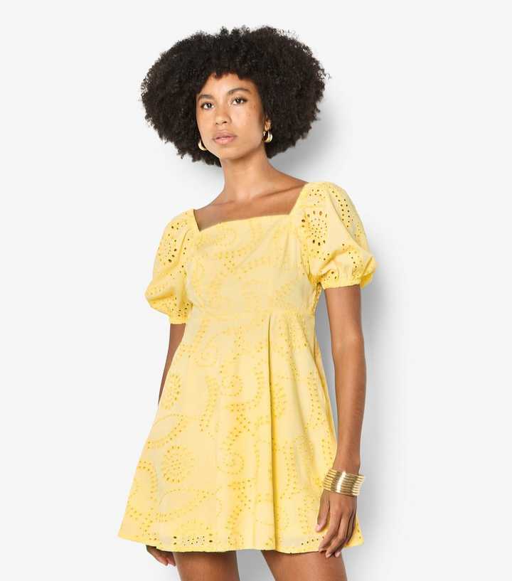 Apricot Bright Yellow Broderie Anglaise Tie Back Mini Dress