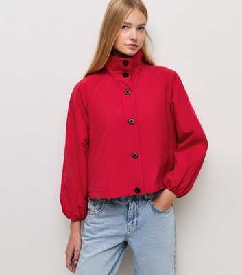 Bright Red Button Front Windbreaker Jacket