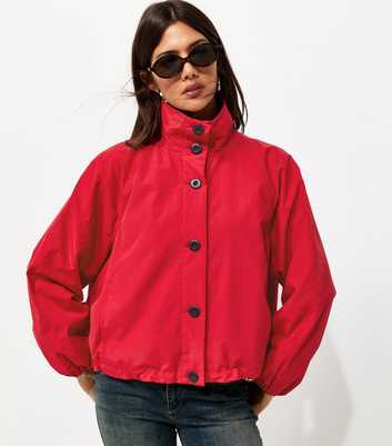 Bright Red Button Front Windbreaker Jacket