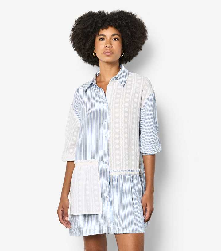 evening dress in cotton patchwork with striped and printed overskirt Block Print Patchwork Stripe Dress