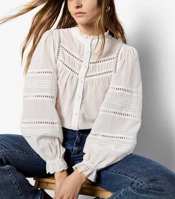 Apricot White Cotton Pintuck Puff Sleeve Shirt
