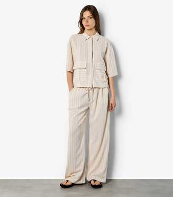 Apricot Stone Pinstripe Wide Leg Trousers