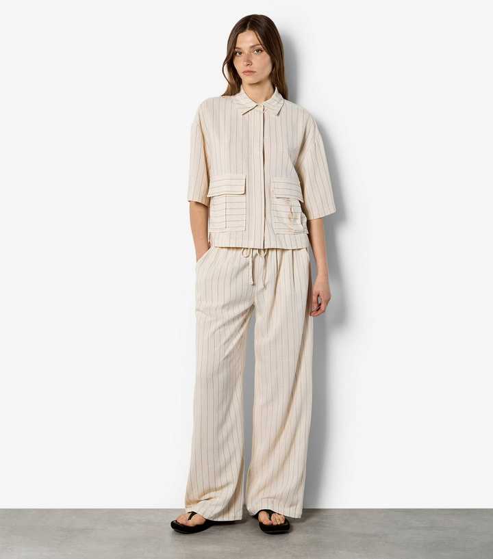 Apricot Stone Pinstripe Wide Leg Trousers