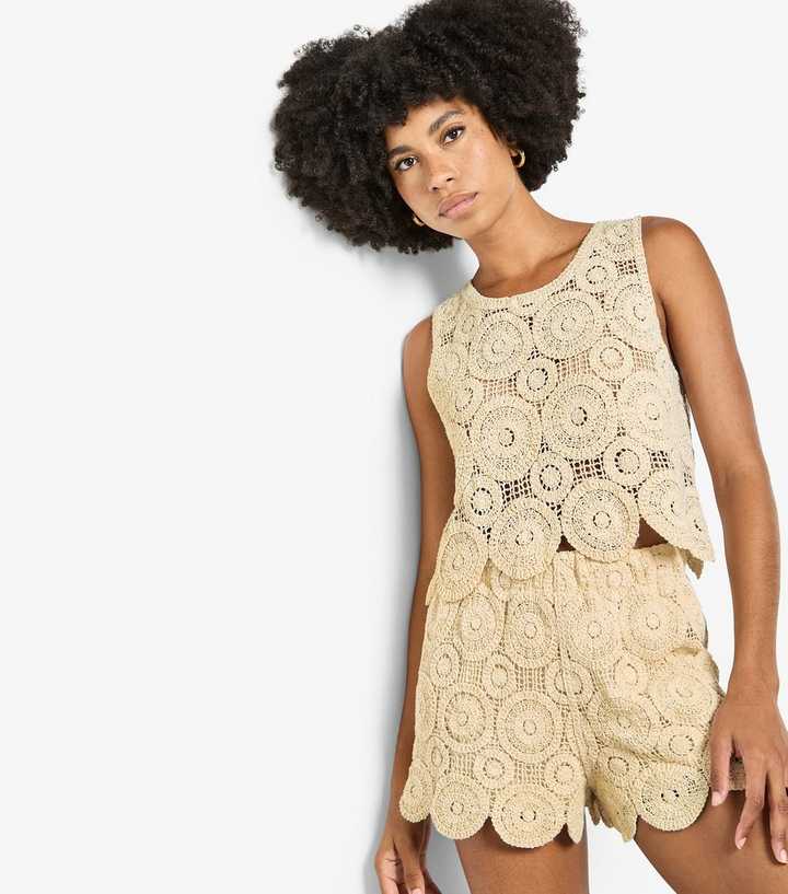 Apricot Stone Crochet Shorts