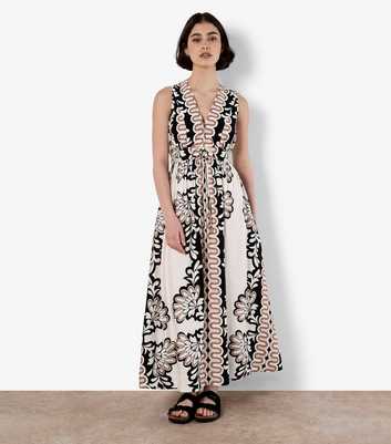 Apricot White Mirror Floral Print Maxi Dress