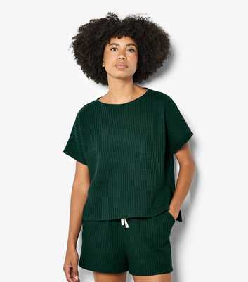 Apricot Dark Green Cotton Rich Waffle Texture T-Shirt