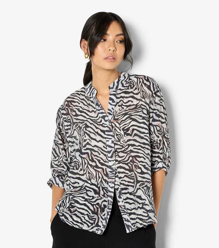 Apricot Black Zebra Print Oversized Blouse