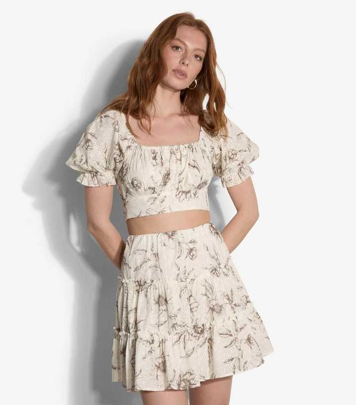 Apricot Stone Cotton Broderie Anglaise Tiered Mini Skirt