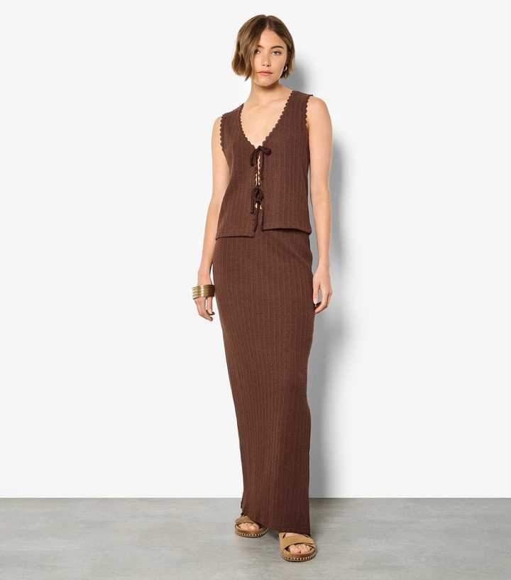 Apricot Dark Brown Maxi Column Skirt