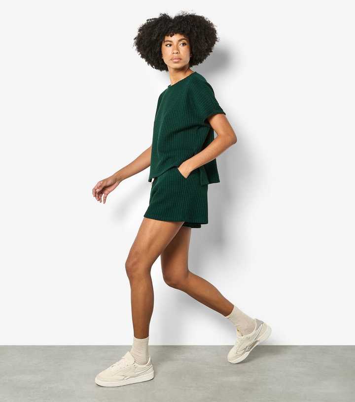 Apricot Dark Green Cotton Rich Waffle Shorts
