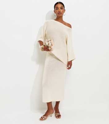 Off White Cotton Rich Open Knit Midi Skirt