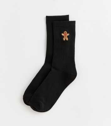 Black Christmas Gingerbread Embroidered Ankle Socks