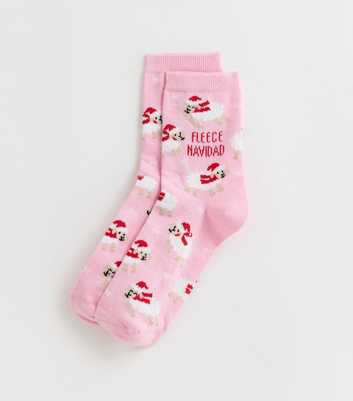Pink Christmas Fleece Navidad Sheep Pattern Ankle Socks