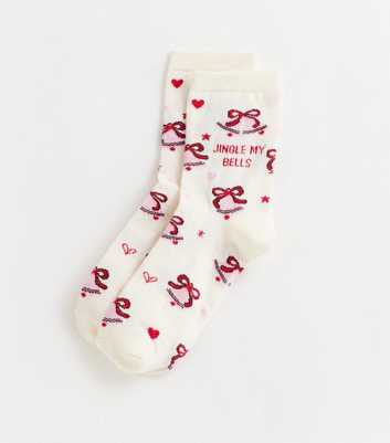 Cream Christmas Jingle My Bells Bell Pattern Socks