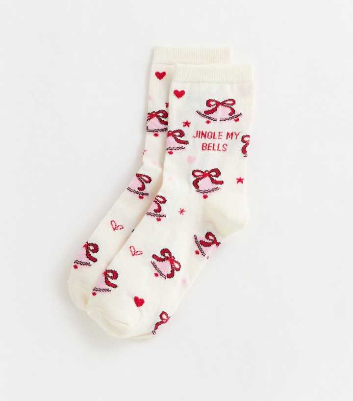 Cream Christmas Jingle My Bells Bell Pattern Socks