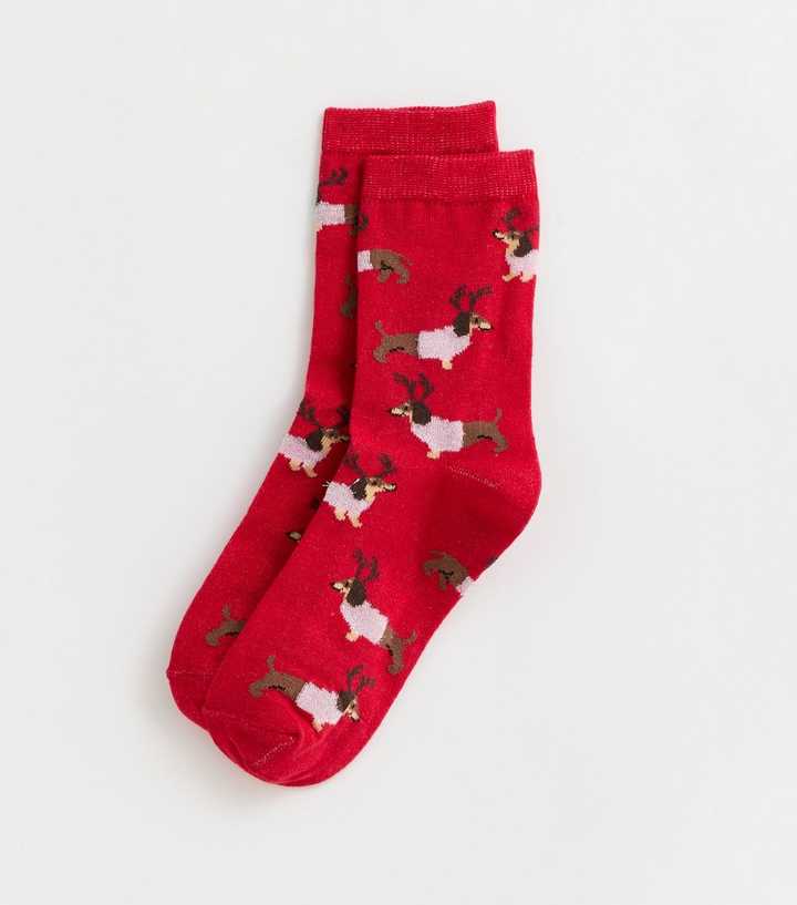 Red Christmas Sausage Dog Socks