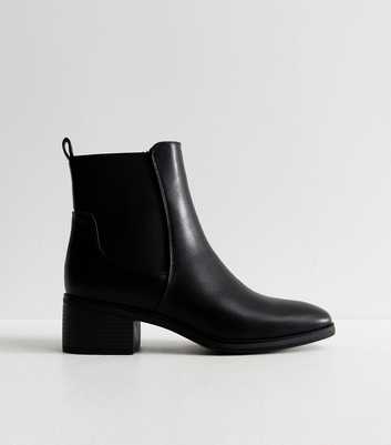 Black Faux Leather Chisel Toe Low Heel Chelsea Ankle Boots
