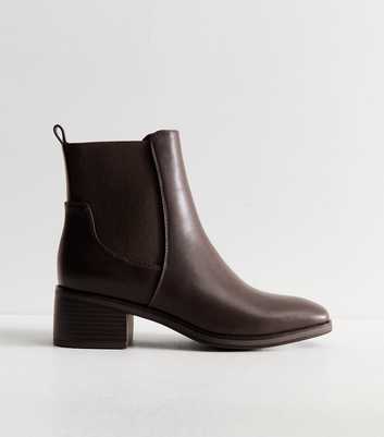 Dark Brown Faux Leather Chisel Toe Low Heel Chelsea Ankle Boots