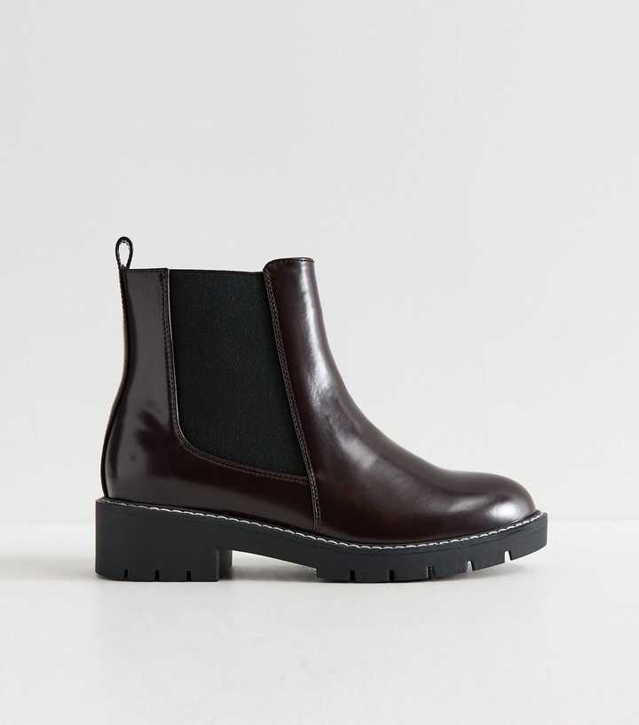 Extra Wide Fit Burgundy Contrast Stitch Chelsea Boots