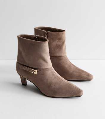 Light Brown Faux Suede Buckle Detail Ankle Boots
