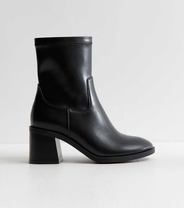 Wide Fit Black Faux Leather Sock Boots