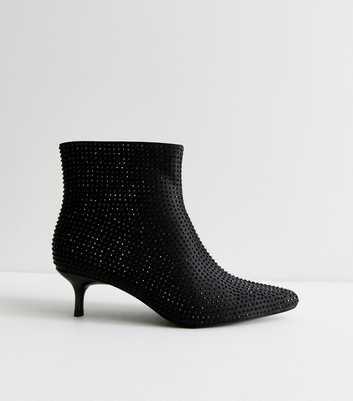 Wide Fit Black Gem Embellished Ankle Boots