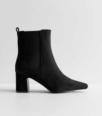 Wide Fit Black Faux Suede Block Heel Chelsea Boots