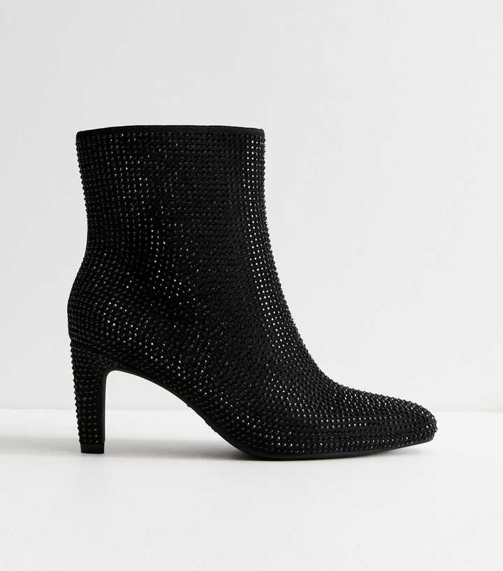 Black Gem Embellished Ankle Boots