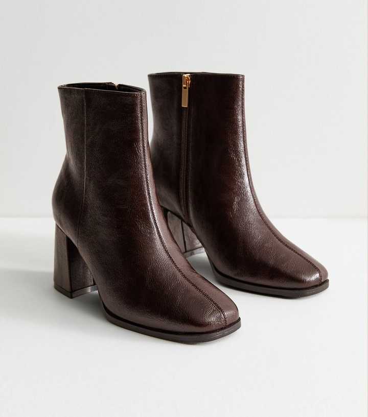 Dark Burgundy Faux Leather Block Heel Ankle Boots
