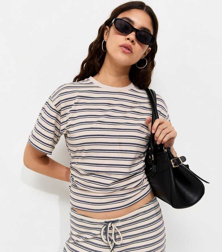 Blue Cotton Striped Corset Waist T-Shirt