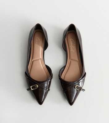 Dark Brown Faux Patent Leather Buckle Slingback Pumps