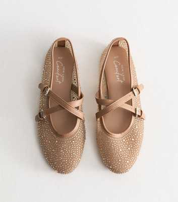 Oatmeal Mesh Gem Embellished Mary Jane Flats