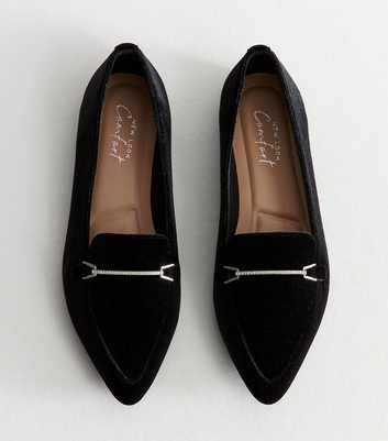 Black Velvet Diamante Trim Ballet Pumps