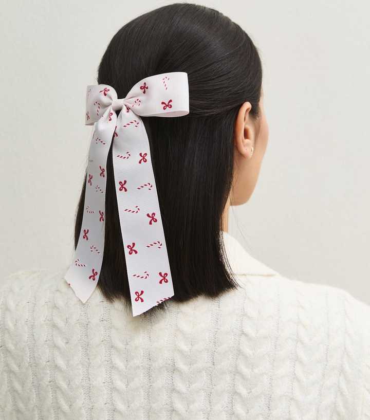 Pink Christmas Candy Cane Bow Hair Slide