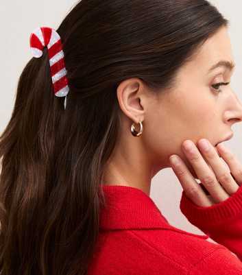 Red Christmas Candy Cane Shape Hair Claw Clip