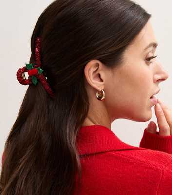 Bright Red Christmas Glitter Twist Hair Claw Clip