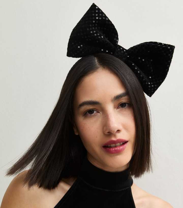 Black Christmas Sequin Embellished Bow Headband