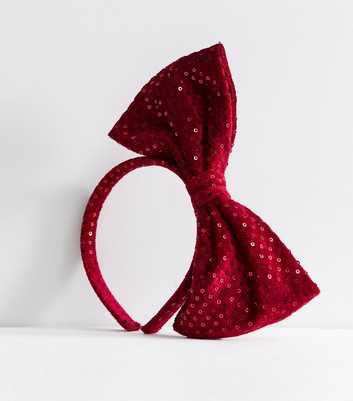 Bright Red Christmas Sequin Embellished Bow Headband