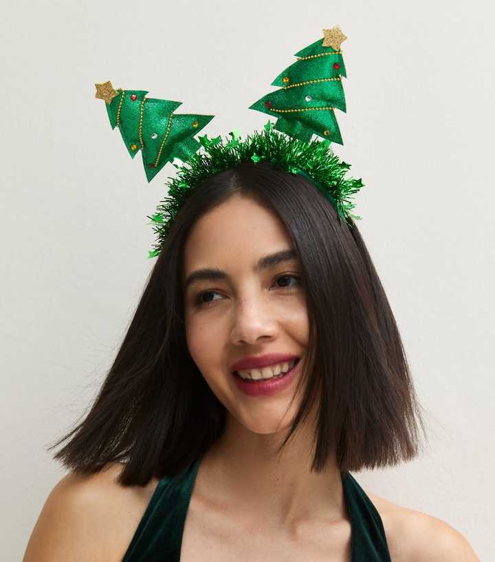 Bright Green Christmas Tree Tinsel Bopper Headband
