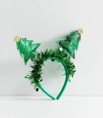 Bright Green Christmas Tree Tinsel Bopper Headband