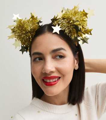 Gold Christmas Tinsel Bunched Headband
